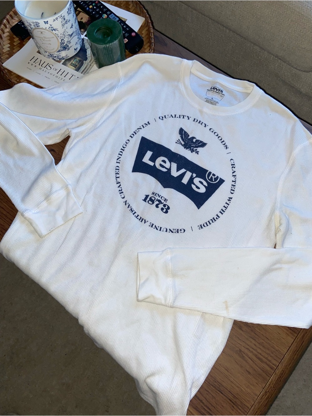 Levi's White Long-Sleeve Thermal with Navy Logo